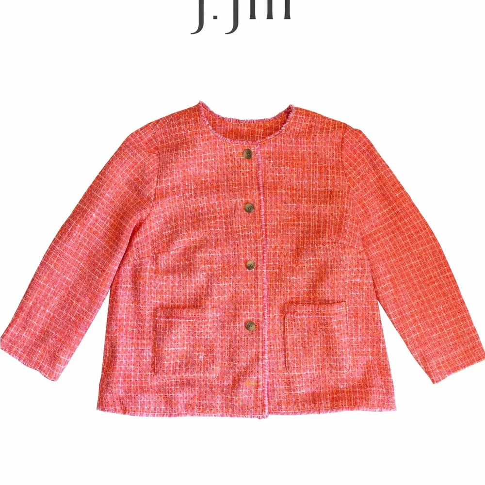 J. Jill NWT 2X Clementine Dailia Tweed Jacket Pink Orange Textured Blazer - Picture 6 of 6